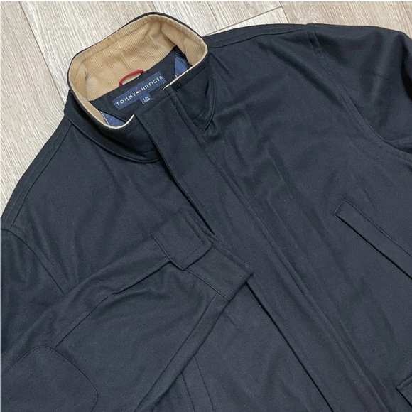 TOMMY HILFIGER Wool Blend XL Barn Coat FieldJacket Corduroy Collar Black Y2K